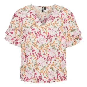 Vmutilla S/s V-neck Top Wvn Btq - Roze Dessin