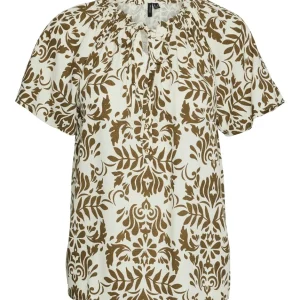 Vmimma S/s V-neck Top Wvn Btq - Bruin Dessin