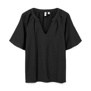Vmvictoria S/s V-neck Top Wvn Btq G - Zwart
