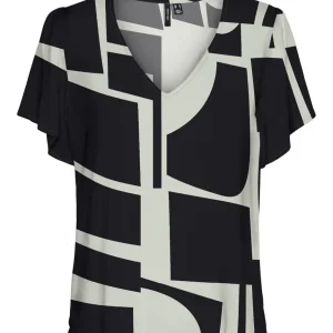 Vmeasy Joy V-neck Ss Blouse Wvn Ga - Zwart Dessin