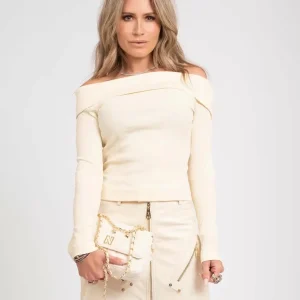 Barika Off Shoulder Rib Top - Off-white