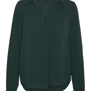 Vmalva L/s Collar Top Wvn Ga - Donkergroen