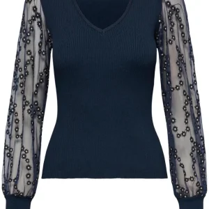 Onlina Ls Life Woven Mix V-neck Knt - Blauw