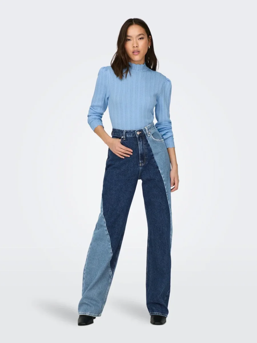 Onlsandy Ls Struc Puff Highneck Cc Knt - Lichtblauw - Afbeelding 4