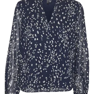 Vmholly Ls V-neck Frill Top Wvn Ga - Blauw Dessin