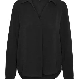 Vmalva L/s Collar Top Wvn Ga - Zwart