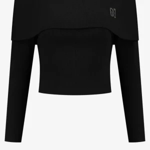 Barika Off Shoulder Rib Top - Zwart