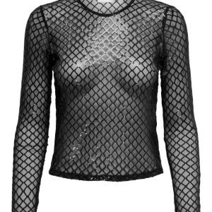 Jdyhubby L/s Mesh Sequins Top Jrs - Zwart