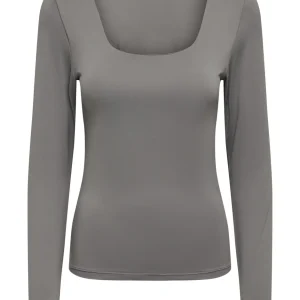 Onlea L/s Deep Neck Top Jrs Noos - Steel
