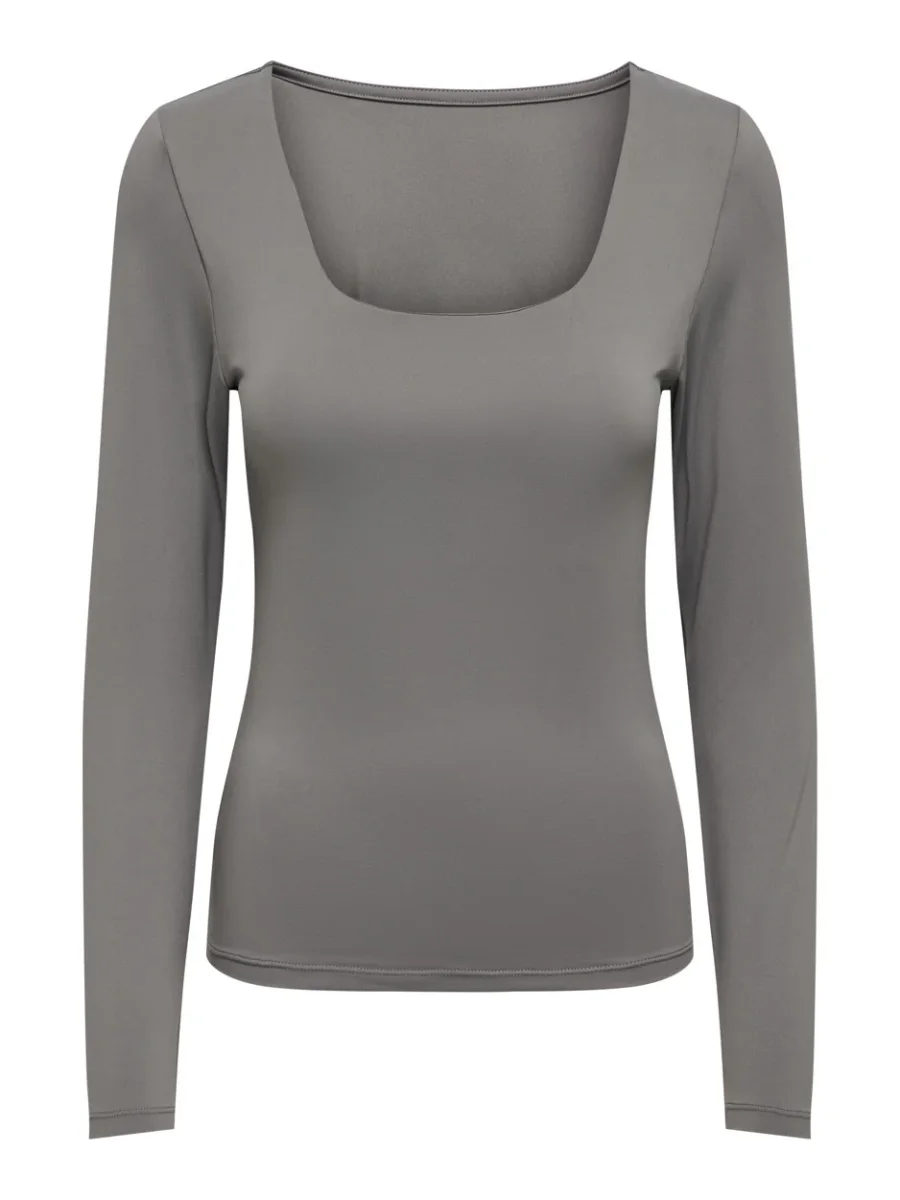 Onlea L/s Deep Neck Top Jrs Noos - Steel