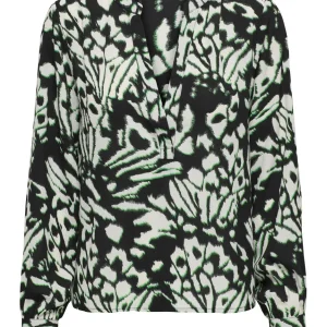 Jdylesley Deep V-neck  L/s Top Wvn - Zwart Dessin