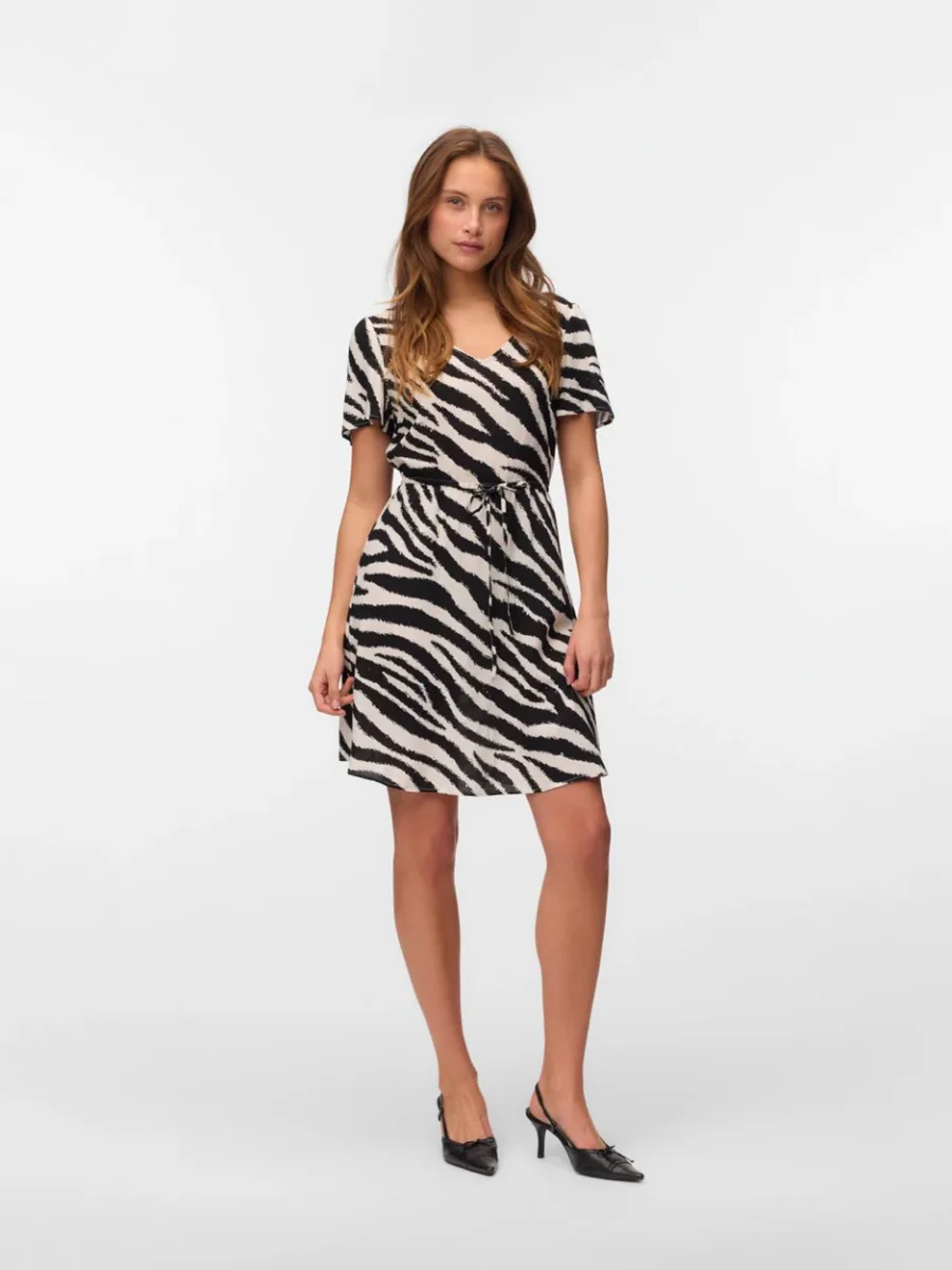 Vmeasy Joy Ss Short Dress Wvn Ga - Ecru Dessin - Afbeelding 3