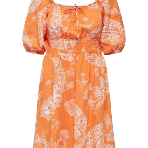 Onlbella Linen 2/4 Dress Ptm - Oranje Dessin
