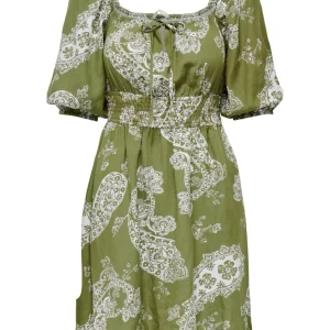 Onlbella Linen 2/4 Dress Ptm - Groen Dessin
