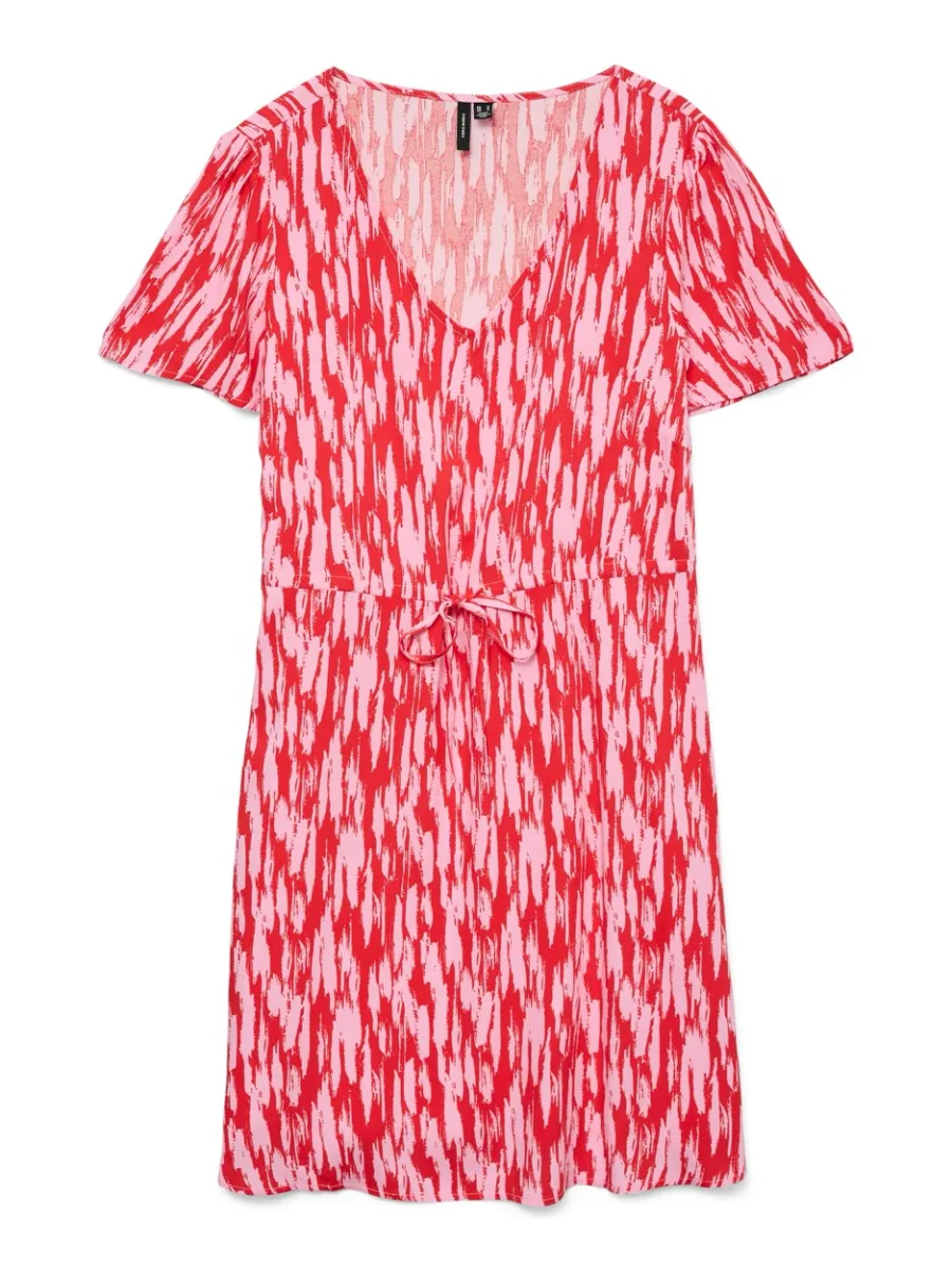 Vmeasy Joy Ss Short Dress Wvn Ga - Rood Dessin - Afbeelding 2