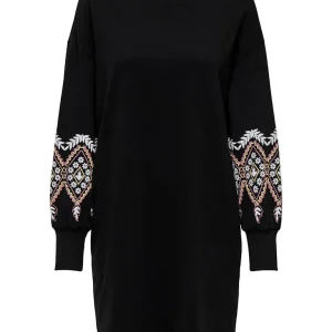 Onlbrooke Ls Short Dress Flower Swt Noos - Zwart