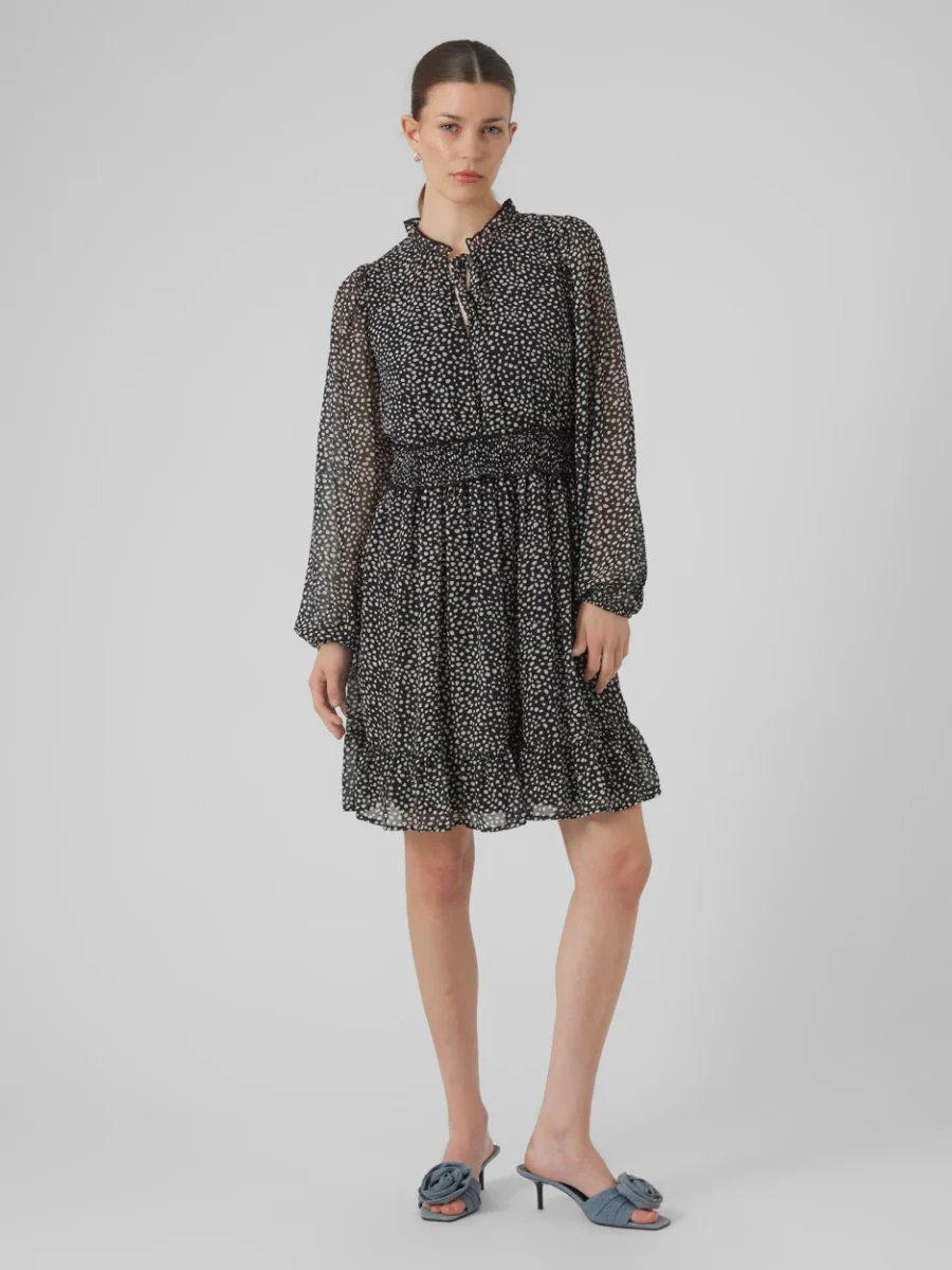 Vmholly Ls Frill Short Dress Wvn Ga - Zwart Dessin - Afbeelding 3