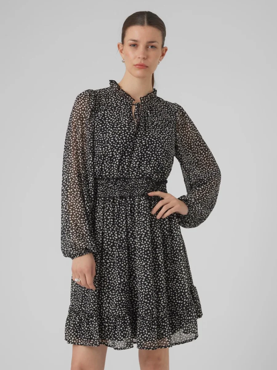 Vmholly Ls Frill Short Dress Wvn Ga - Zwart Dessin - Afbeelding 5