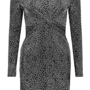 Onlqueen L/s V-neck Glitter Dress J - Zilverkleurig