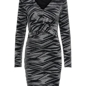 Onlqueen L/s V-neck Glitter Dress J - Zilverkleurig