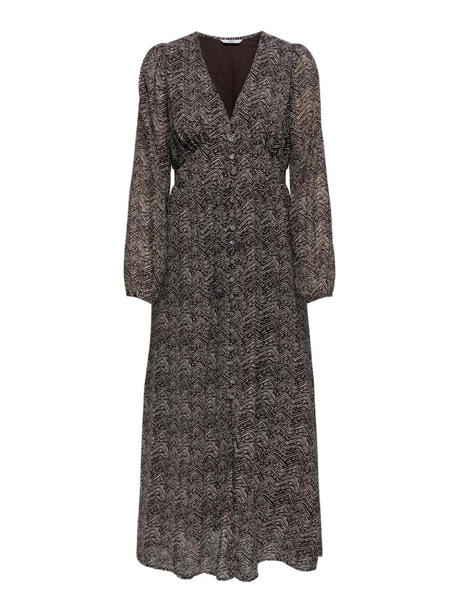 Onlstar Life L/s Amanda Long Dress - Bruin Dessin - Afbeelding 2