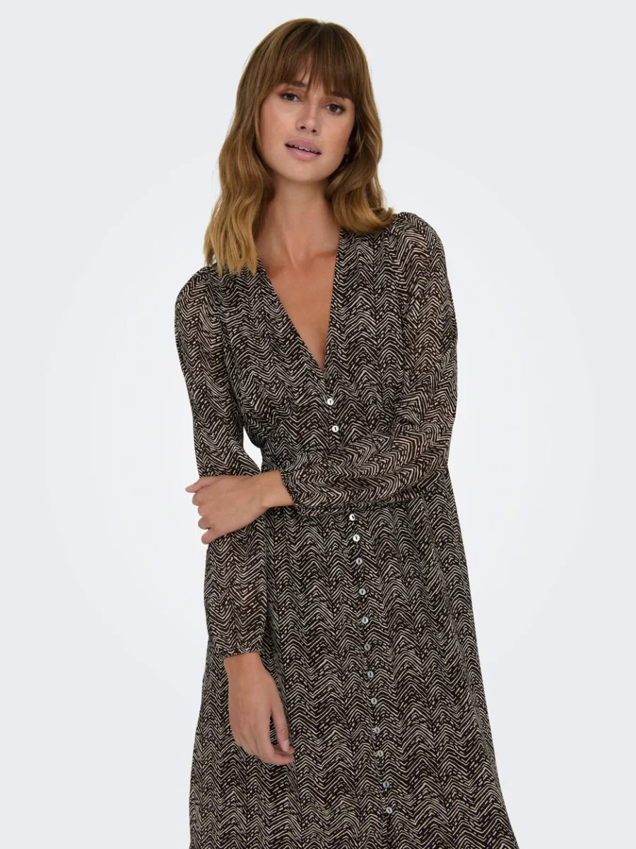 Onlstar Life L/s Amanda Long Dress - Bruin Dessin - Afbeelding 7