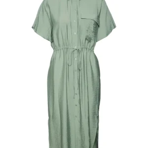 Vmiris S/s Shirt Calf Dress Wvn Ga - Olijf
