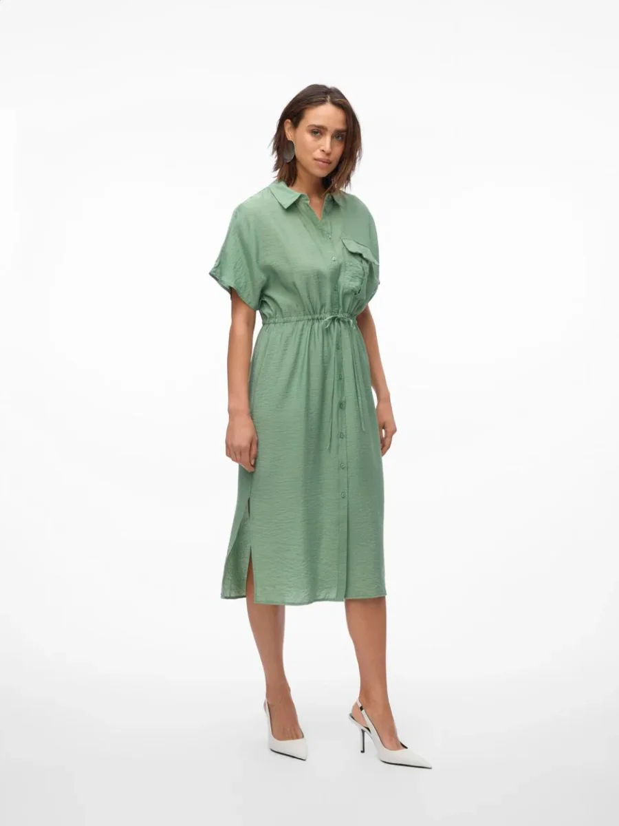 Vmiris S/s Shirt Calf Dress Wvn Ga - Olijf - Afbeelding 3