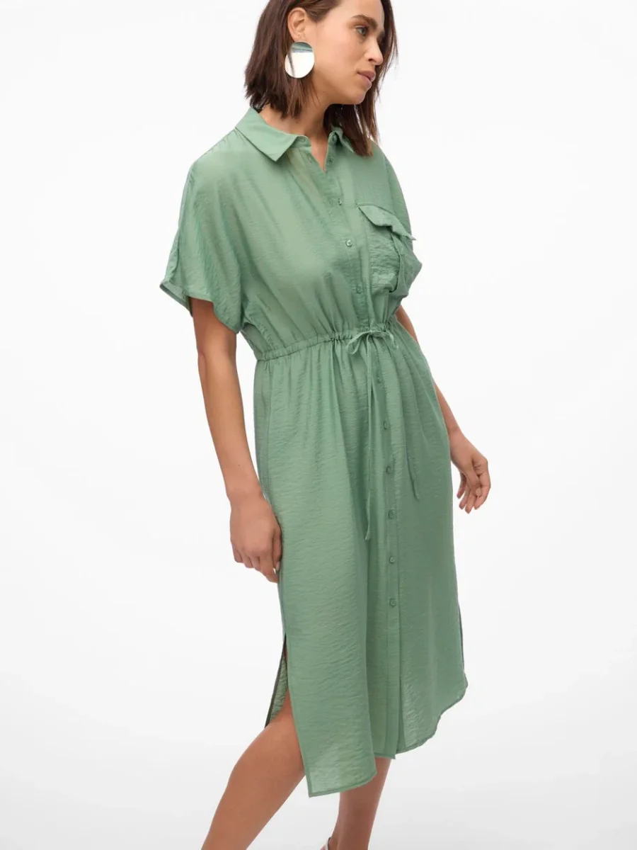 Vmiris S/s Shirt Calf Dress Wvn Ga - Olijf - Afbeelding 6