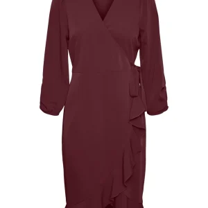 Vmrillo 3/4 Knee Wrap Dress Wvn Ga - Bordeaux