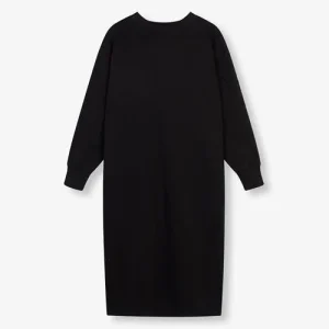 Ladies Knitted Midi Sweat Dress - Zwart