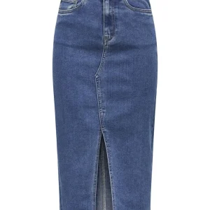 Onlsiri Front Slit Skirt Dnm Gua No - Blue Denim