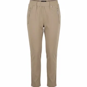Alicia Pantalons Viscose Elastiek Kort Slimfit Beige