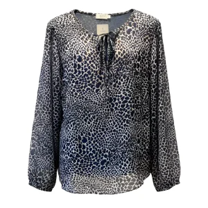 Azuri Shirt Dierenprint Eva Donkerblauw Beige