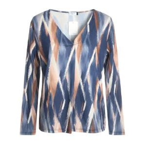 Azuri Shirt V Lange Mouwen lina Blauw Beige