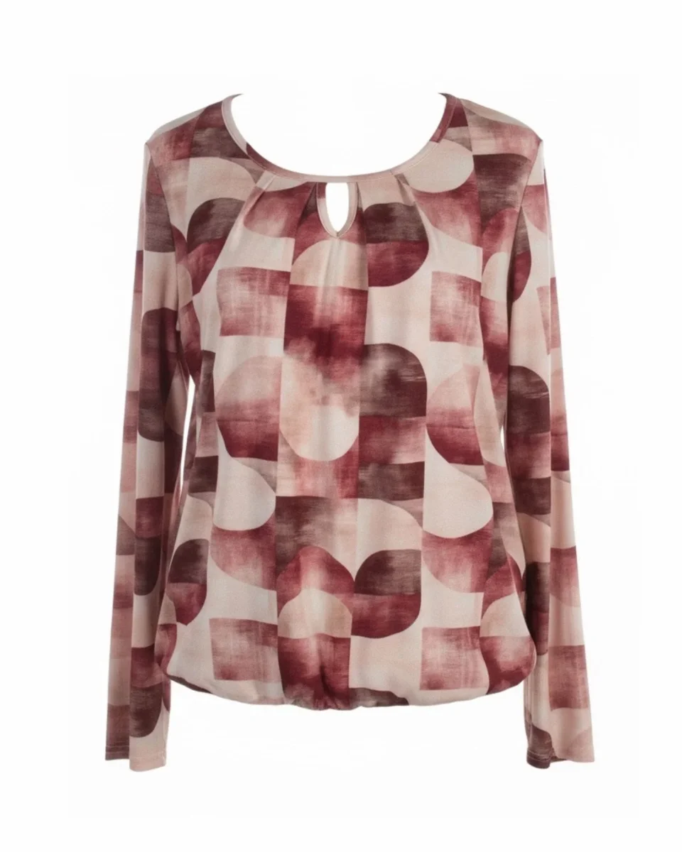 Blouson Shirt 3/4 Bordeaux Creme - Afbeelding 2