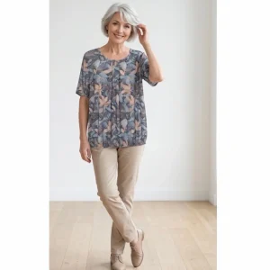 Blouson Shirt Bloem Blauw Beige