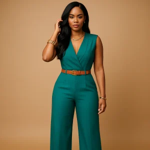 Diepe V-hals jumpsuit met hoge taille voor dames | Maud