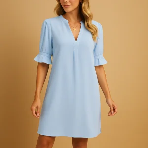 Fenna | Elegante geplooide jurk met halflange mouwen voor dames