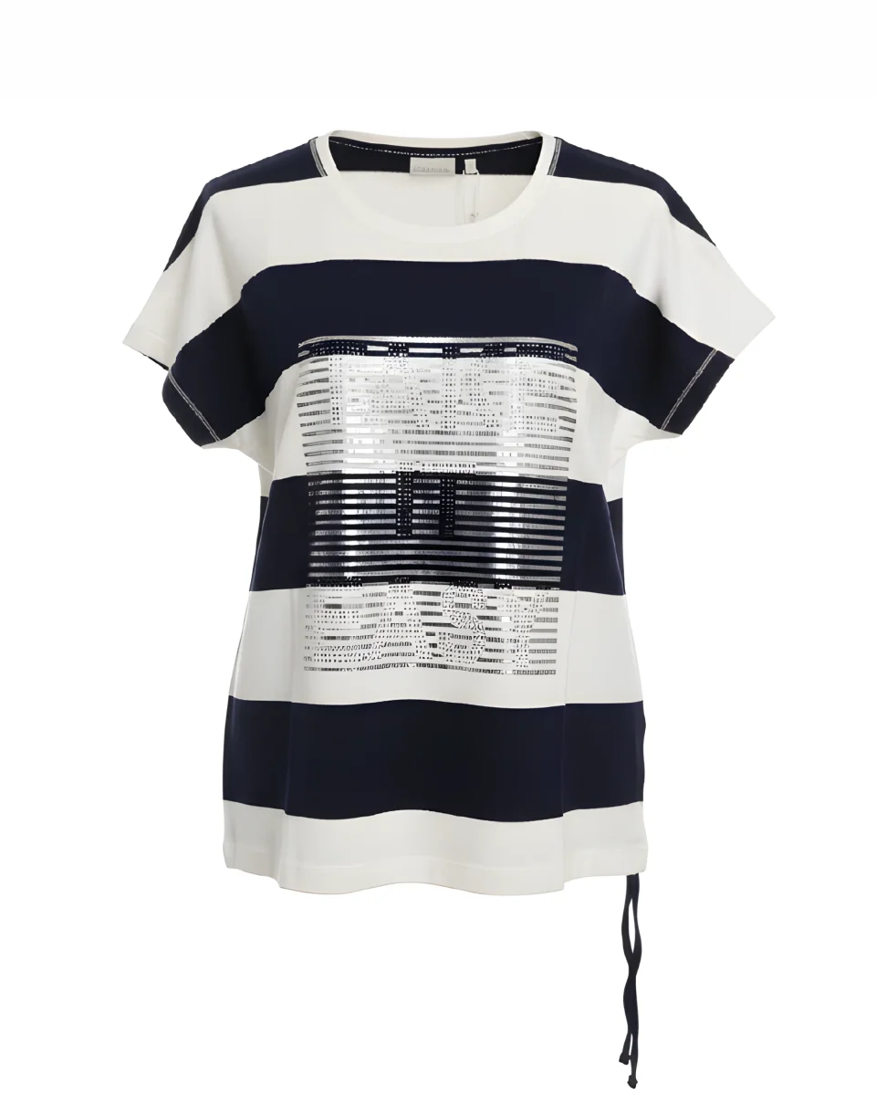 Gabriella K. Marine Blokstreep T-Shirt Donkerblauw OffWhite - Afbeelding 2