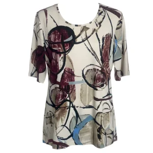 Gabriella K. Ronde Hals T-Shirt Met Cirkel Dessin OffWhite Bordeaux