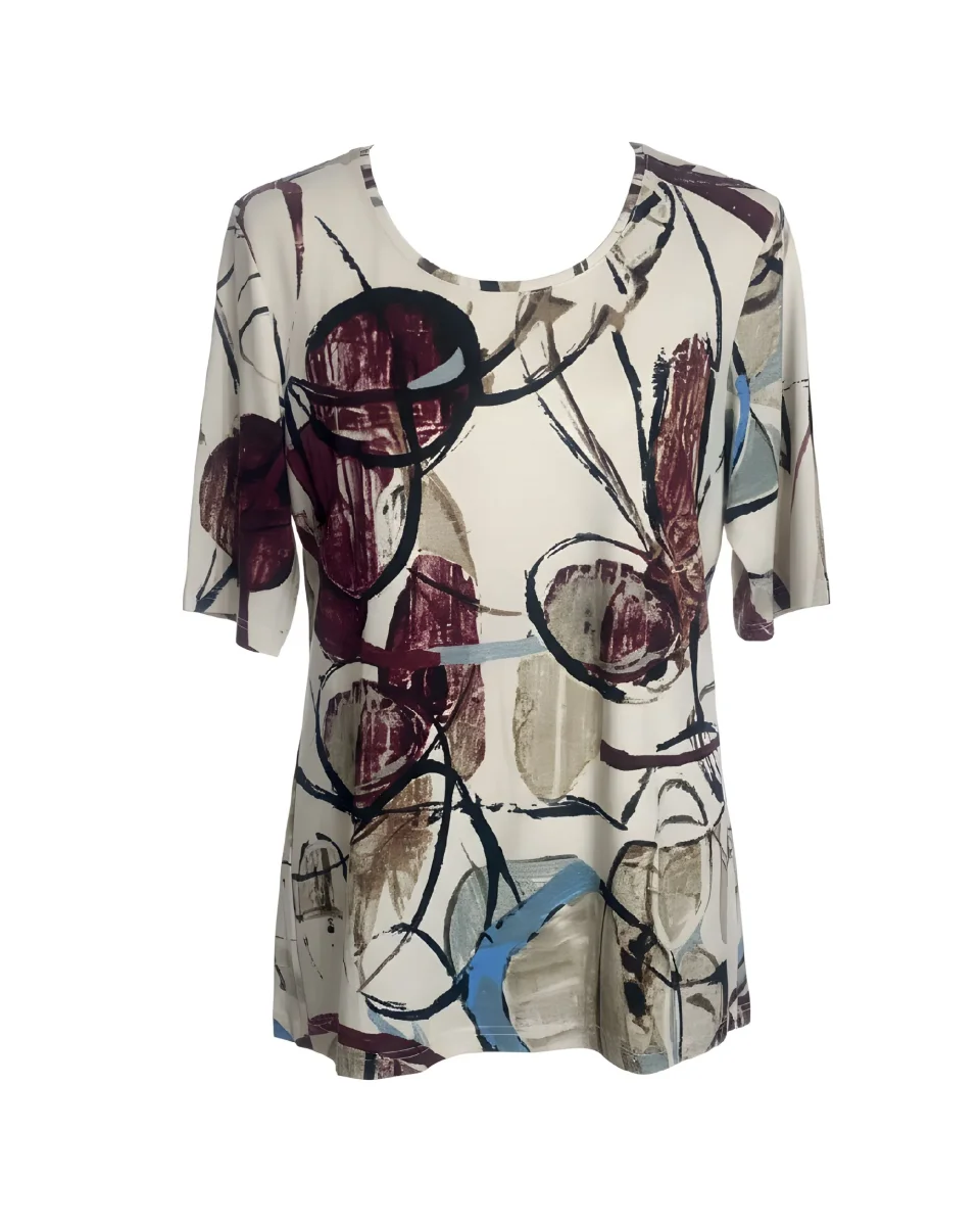 Gabriella K. Ronde Hals T-Shirt Met Cirkel Dessin OffWhite Bordeaux - Afbeelding 2