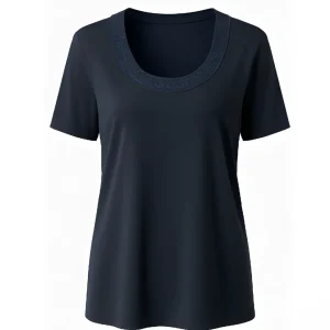 Gabrielle K. Basic T-Shirt Met Strass Boord Donkerblauw