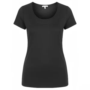 Gabrielle K. Basic T-Shirt Met Strass Boord Zwart
