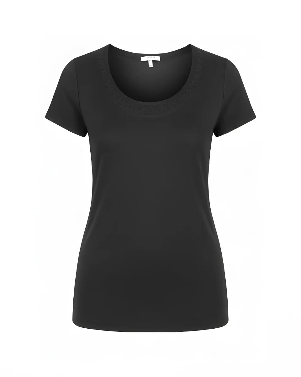 Gabrielle K. Basic T-Shirt Met Strass Boord Zwart - Afbeelding 2
