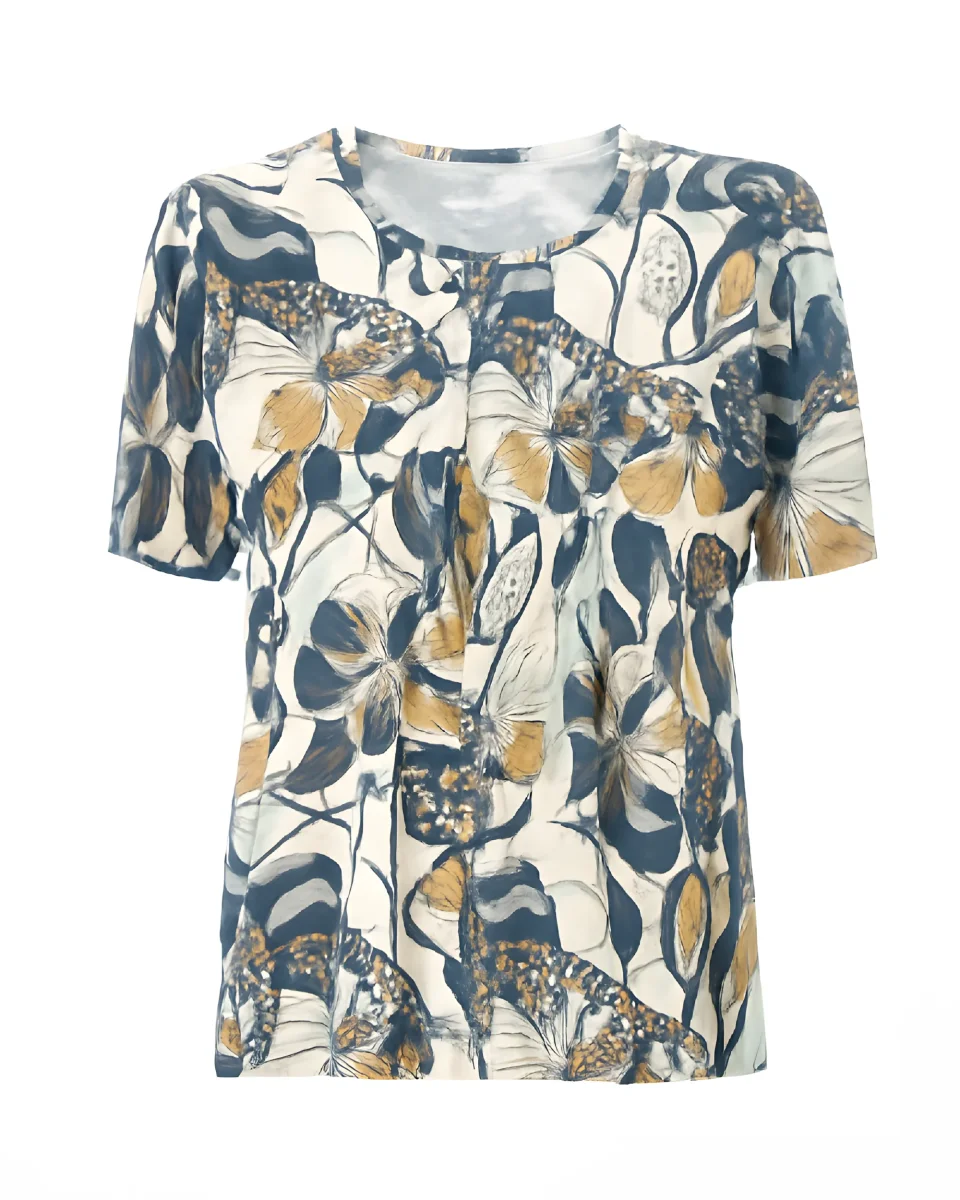 Gabrielle K. Bloemenprint Blouson T-Shirt Beige Blauw - Afbeelding 2