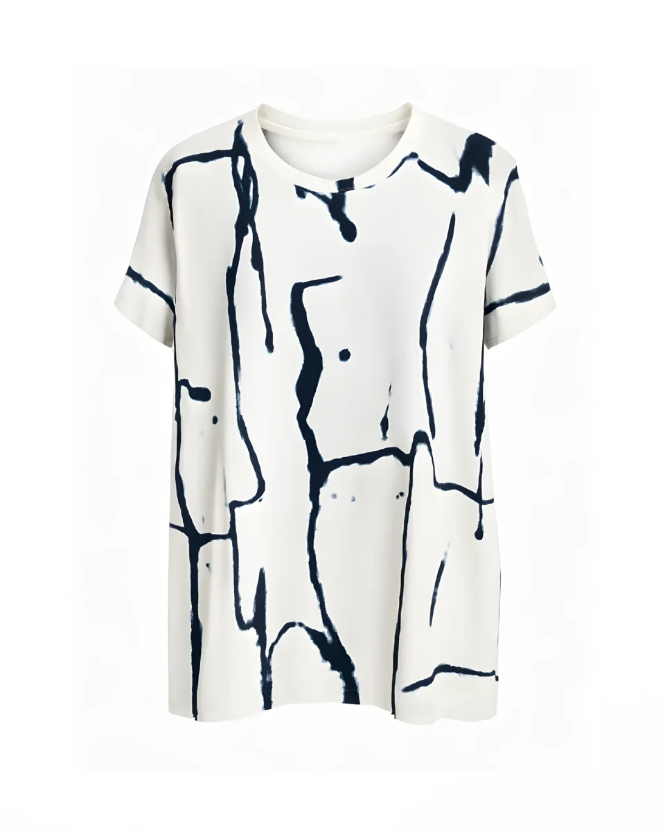 Gabrielle K. Picasso Streep T-Shirt Met Strass Donkerblauw Offwhite - Afbeelding 2