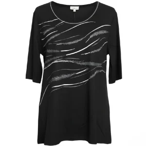 Gabriëlle K. T-Shirt Met Zilveren Streepjes Zwart