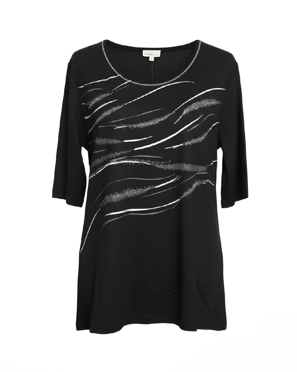 Gabriëlle K. T-Shirt Met Zilveren Streepjes Zwart - Afbeelding 2