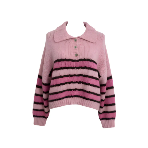 Grof gebreide Trui met Kraag & Knopen – One Size - Roze - Afbeelding 2